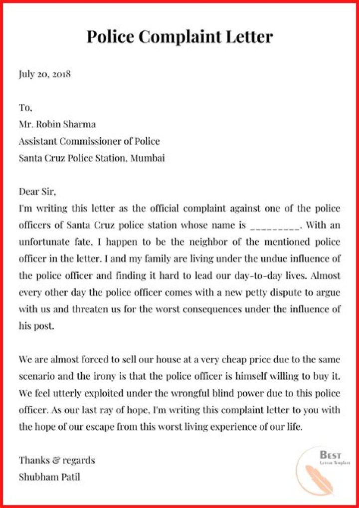 How do I write a complaint letter to a police officer?