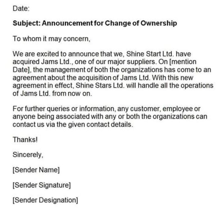 How do you announce change of ownership?