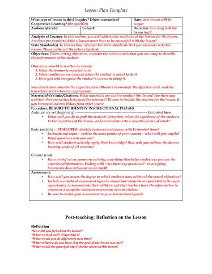 What is reflection in a lesson plan?