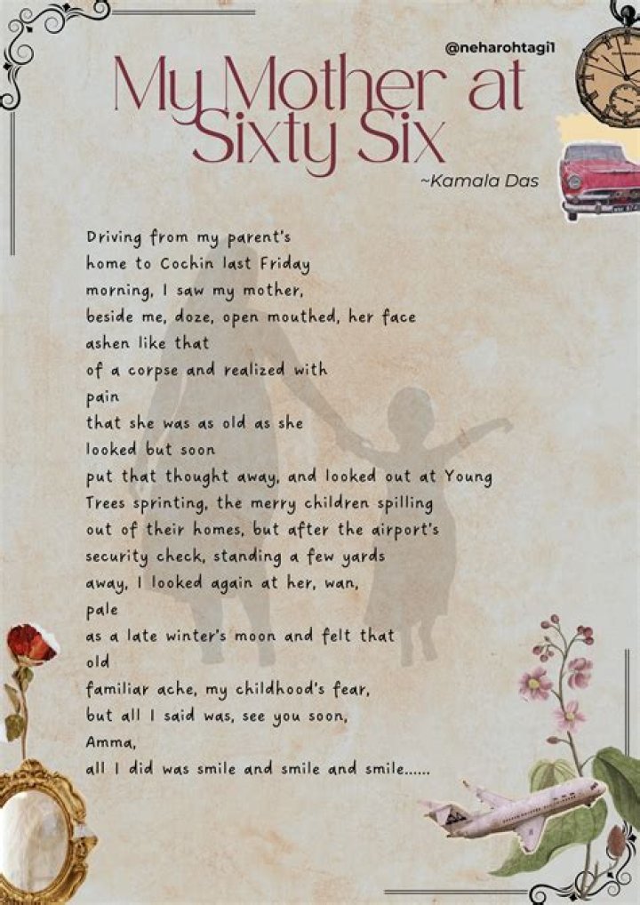 Which poetic device is used in the poem my mother at sixty six?